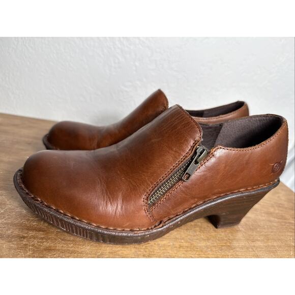 Women's Born Clogs Brown Leather Lightweight Size 9 Side Zip Classic Shoes EUC - Picture 4 of 13